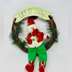 Festive Snowman Wreath with Let It Snow Sign